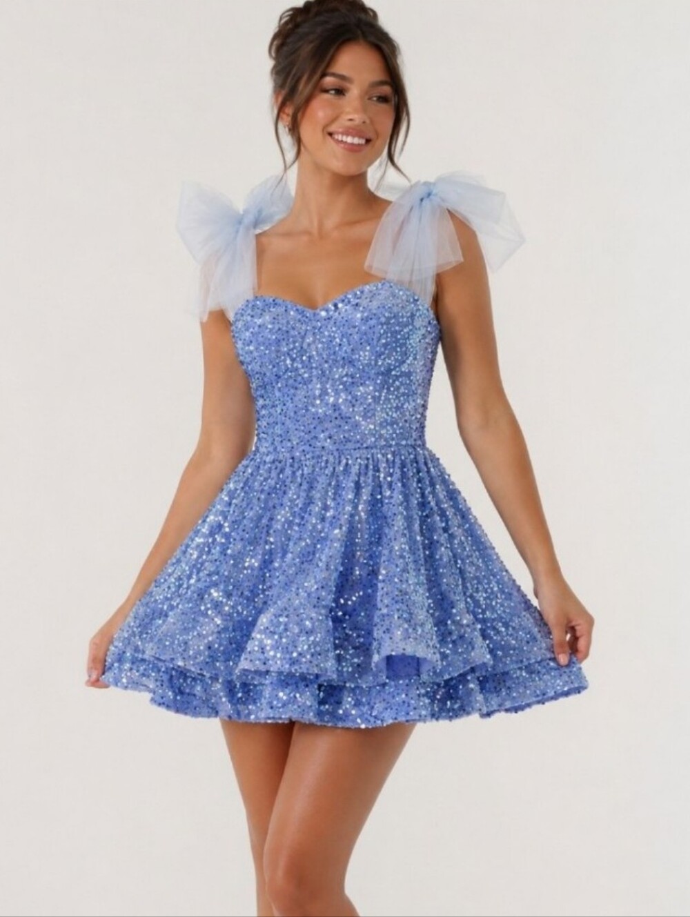 Blue Sequin Velvet Tulle Strap Formal Party Mini Dress NWT 14 HoCo Prom Short